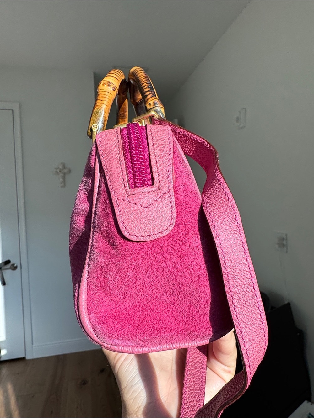 Gucci Vintage Bamboo Mini Top Handle Bag – Rare Fuchsia Pink Suede & Leather - Picture 6 of 13